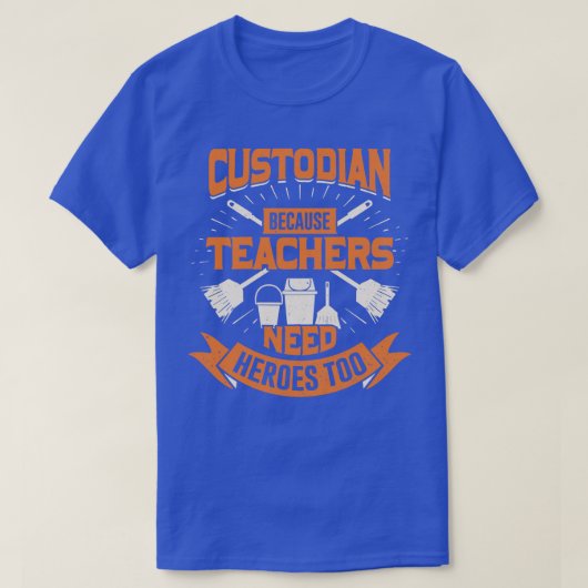 Custodian omdat leraren ook helden nodig hebben t-shirt (Design voorkant)