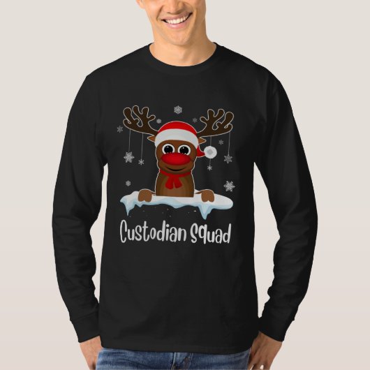 Custodian Squad Xmas Reindeer Santa Hat Christmas  T-shirt (Voorkant)