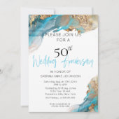 Custom2 50th W Jubileum Blauwgroen en Goud Abstrac Kaart (Voorkant)