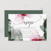 Custom2 Crimson en Sage Green Waterverf RSVP Kaartje (Voorkant / Achterkant)
