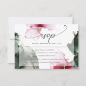 Custom4 Crimson en Sage Green Waterverf RSVP Kaartje (Voorkant)