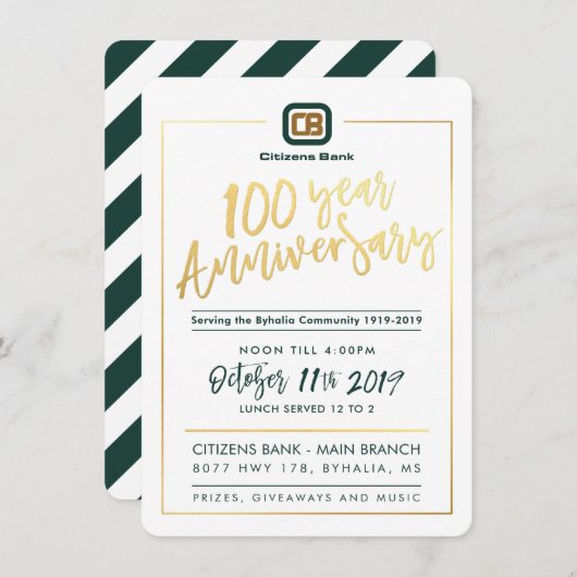 CUSTOM 100 jaar JUBILEUM PARTY - Citizens Bank Kaart (Voorkant / Achterkant)