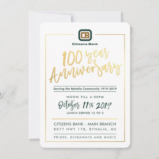 CUSTOM 100 jaar JUBILEUM PARTY - Citizens Bank Kaart (Voorkant)