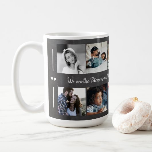 Custom 10 fotocollage jouw tekst familie rustiek koffiemok (Met donut)
