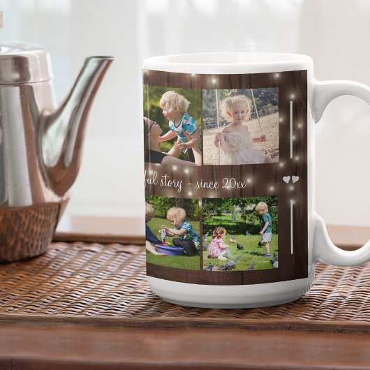 Custom 10 fotocollage jouw tekst familie rustiek koffiemok