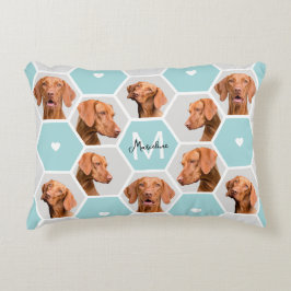 Custom 10 Pet Hond Fotocollage Monogram Blauw Grij Accent Kussen