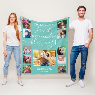 Custom 11 Photo Collage Family Love Quote Blauwgro Fleece Deken