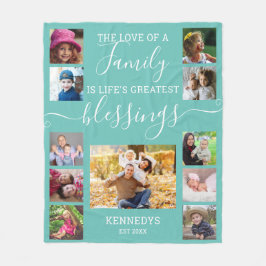 Custom 11 Photo Collage Family Love Quote Blauwgro Fleece Deken