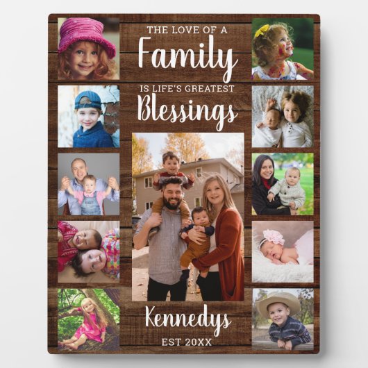 Custom 11 Photo Collage Family Quote Dark Wood Fotoplaat (Voorkant)