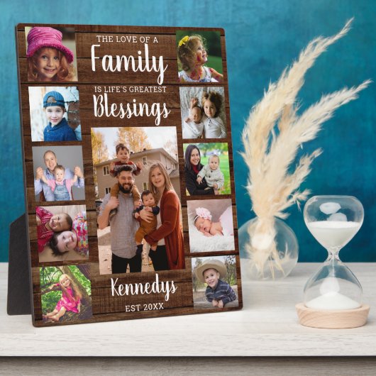 Custom 11 Photo Collage Family Quote Dark Wood Fotoplaat (Zijkant)