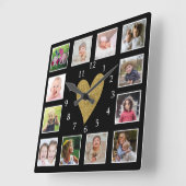 Custom 12 Foto van Collage Black And Gold Heart Vierkante Klok (Hoek)