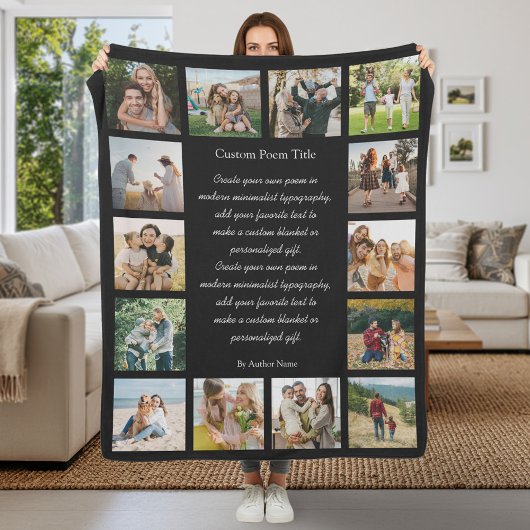 Custom 14 Photo Collage Poem Fleece Deken