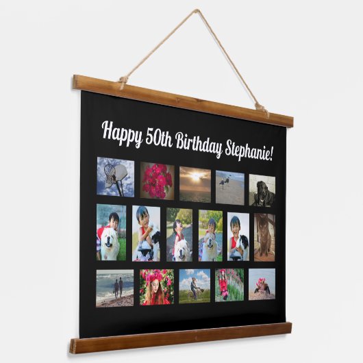 Custom 16 Fotocollage Verjaardagsfeest Hangend Wandkleed (Gebogen)