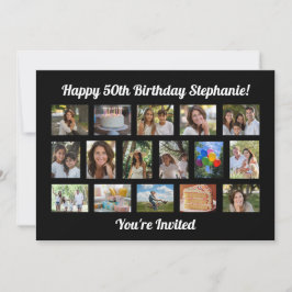 Custom 16 Fotocollage Verjaardagsfeest Kaart