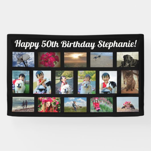 Custom 16 Fotocollage Verjaardagsfeest Spandoek (Horizontaal)