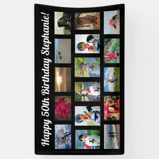 Custom 16 Fotocollage Verjaardagsfeest Spandoek (Verticaal)