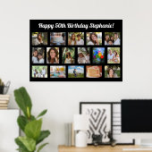 Custom 16 Photo Collage Happy Birthday Party Poster (Thuiskantoor)