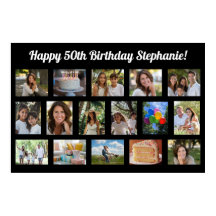 Custom 16 Photo Collage Happy Birthday Party