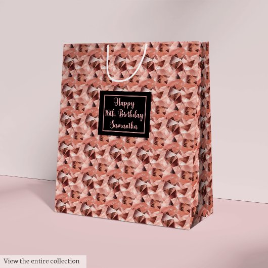 Custom 16th Birthday Gift Bags Rose Gold and Black Medium Cadeauzakje