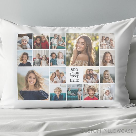 Custom 17 Photo Collage - Zwart Wit tekst Kussensloop