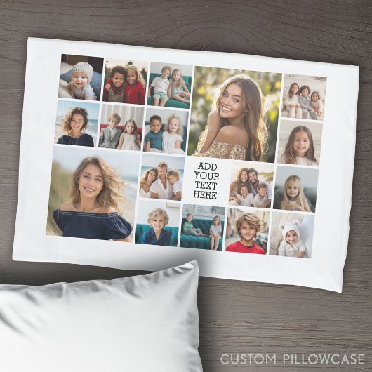 Custom 17 Photo Collage - Zwart Wit tekst Kussensloop