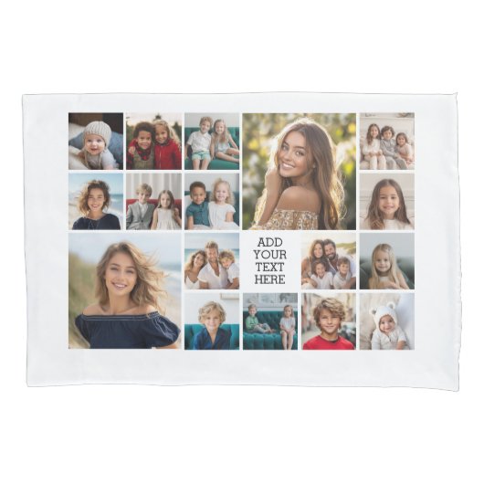 Custom 17 Photo Collage - Zwart Wit tekst Kussensloop (Voorkant)