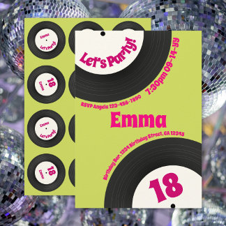 Custom 18th Birthday Colourful Retro Fun Record Kaart