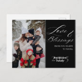 Custom 1 Photo Luxurious Script Family Name Year Feestdagenkaart (Voorkant / Achterkant)