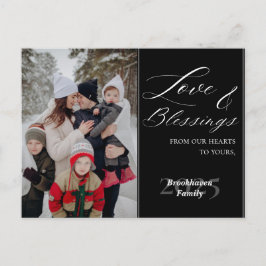 Custom 1 Photo Luxurious Script Family Name Year Feestdagenkaart