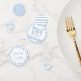 Custom 1e verjaardag schattig pastel blauw onederf confetti