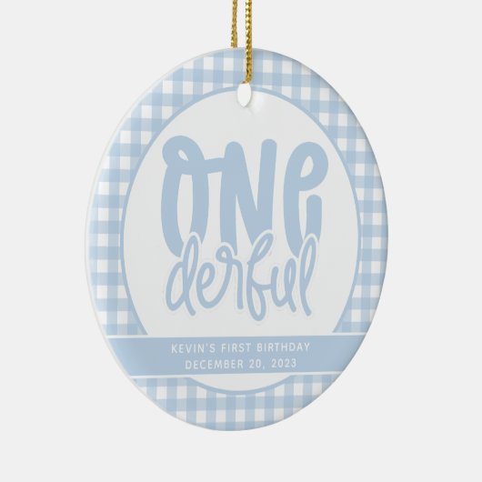 Custom 1e verjaardag schattig pastel blauw onederf keramisch ornament (Rechts)