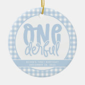 Custom 1e verjaardag schattig pastel blauw onederf keramisch ornament (Voorkant)