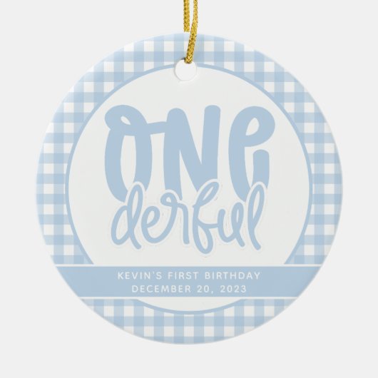Custom 1e verjaardag schattig pastel blauw onederf keramisch ornament (Voorkant)
