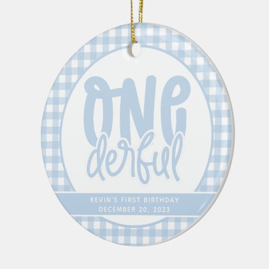 Custom 1e verjaardag schattig pastel blauw onederf keramisch ornament (Links)