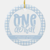 Custom 1e verjaardag schattig pastel blauw onederf keramisch ornament (Achterkant)