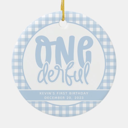 Custom 1e verjaardag schattig pastel blauw onederf keramisch ornament (Achterkant)