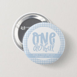 Custom 1e verjaardag schattig pastel blauw onederf ronde button 5,7 cm