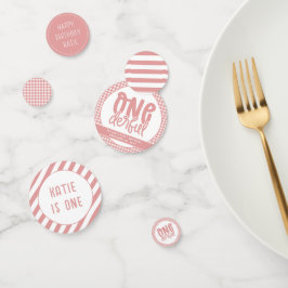 Custom 1e verjaardag schattige pastel roze onederf confetti