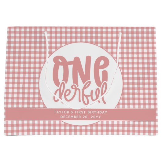 Custom 1e verjaardag schattige pastel roze onederf groot cadeauzakje (Voorkant)