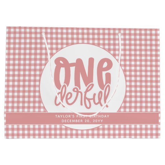 Custom 1e verjaardag schattige pastel roze onederf groot cadeauzakje (Achterkant)