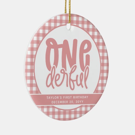 Custom 1e verjaardag schattige pastel roze onederf keramisch ornament (Rechts)