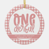 Custom 1e verjaardag schattige pastel roze onederf keramisch ornament (Voorkant)
