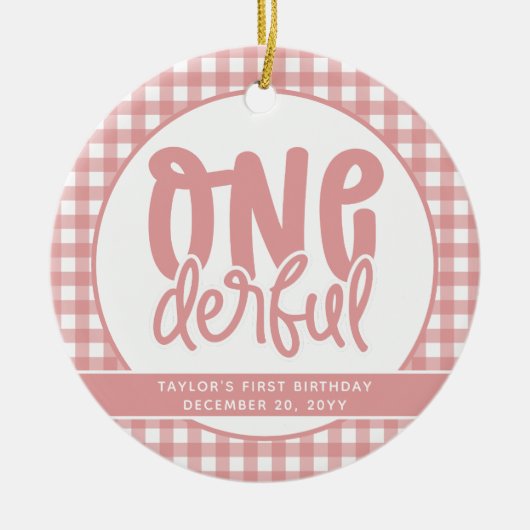 Custom 1e verjaardag schattige pastel roze onederf keramisch ornament (Voorkant)