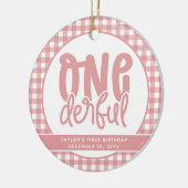 Custom 1e verjaardag schattige pastel roze onederf keramisch ornament (Links)