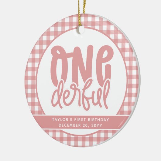 Custom 1e verjaardag schattige pastel roze onederf keramisch ornament (Links)