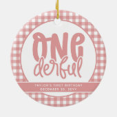Custom 1e verjaardag schattige pastel roze onederf keramisch ornament (Achterkant)