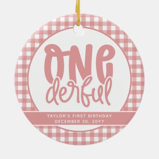 Custom 1e verjaardag schattige pastel roze onederf keramisch ornament (Achterkant)