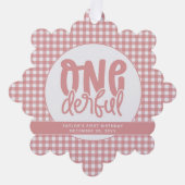 Custom 1e verjaardag schattige pastel roze onederf ornament kaart (Voorkant)