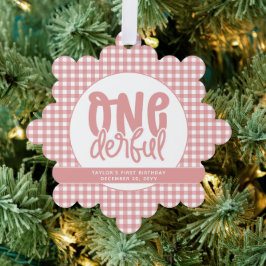 Custom 1e verjaardag schattige pastel roze onederf ornament kaart