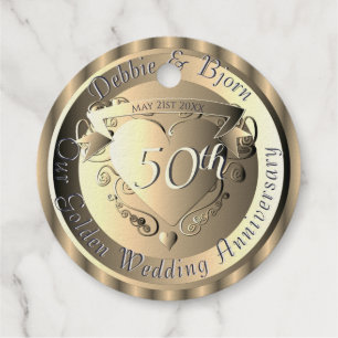 Custom 1st,8th,50th, Bruiloft Jubileum Hart Bedankjes Labels